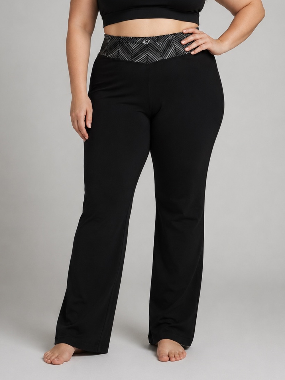 😍SHOW SPECIAL ACX Black Yoga Flare Pants with Patterned Waistband size XL